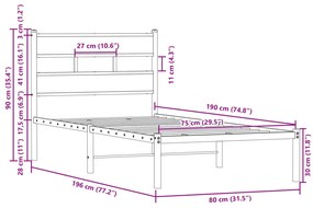 Cama sem colchão com cabeceira 75x190 cm carvalho castanho