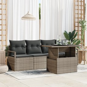 Conjunto de Sofá de Jardim de 5 Peças com Almofadas Cinza Rattan Polip