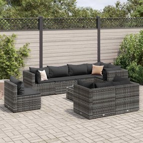 vidaXL 9 pcs conjunto lounge de jardim c/ almofadões vime PE cinzento