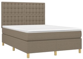 Cama box spring colchão/LED 140x200 cm tecido cinza-acastanhado