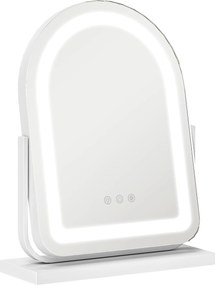 Espelho de Maquilhagem com Luz LED Giratório com 3 Modos de Iluminação Rotação Regulável de 360° e Função de Memória Branco