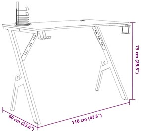 Secretária de gaming c/ pernas em forma de Y 110x60x75 cm preto