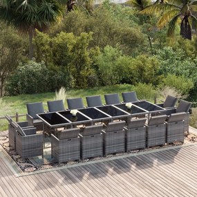 vidaXL 17 pcs conjunto jantar p/ jardim c/ almofadões vime PE cinzento