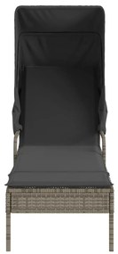 Espreguiçadeiras com toldos e mesa 2 pcs vime PE cinzento
