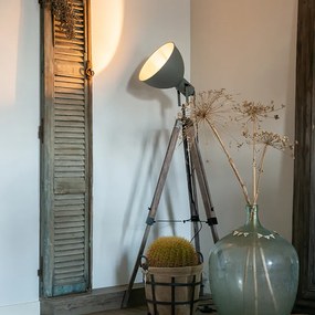 Candeeiro de pé industrial tripé em madeira com cinza incl. wifi A60 - Laos