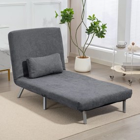 Poltrona convertível de 1 lugar, poltrona-cama clic-clac 3 em 1 com encosto ajustável, almofada, assento largo, cinzento escuro