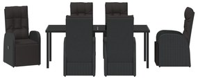 Conjunto de Jantar de Jardim de 7 Peças com Almofadas Preto Rattan de