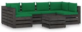 7 pcs conj. lounge jardim + almofadões madeira impreg. cinzento