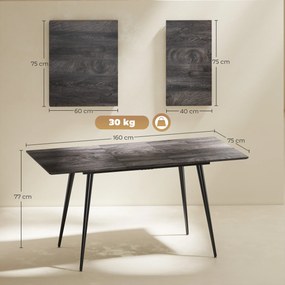 Mesa de Jantar Extensível (CADEIRAS NÃO INCLUIDAS), 160 x 75 x 77 cm, Capacidade Até 8 Pessoas, Cinzento