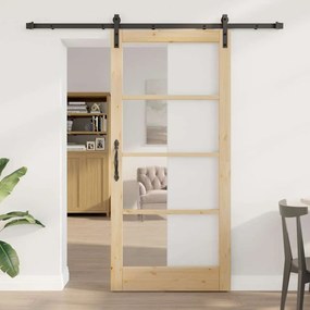 vidaXL Porta Deslizante com Conjunto de Ferragens 'ORKDAL'Madeira Sólida & Vidro