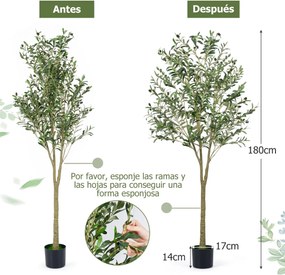 Conjunto de 2 oliveiras artificiais de 180 cm com vaso de plástico 1296 folhas 72 frutos Plantas verdes