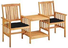vidaXL Cadeiras de jardim c/ mesa de centro e almofadões acácia maciça