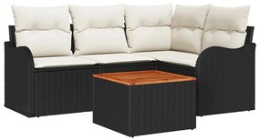 Conjunto de Sofá de Jardim com 5 Peças e Almofadas em Rattan Preto Acá