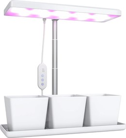 Luz de Crescimento com 30 LED de Espectro Completo Ajustável em Altura com Temporizador Automático 8/12/16/24H 5 Níveis de Brilho e 3 Vasos 31,8x13,4x