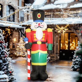 Soldado «Quebra-Nozes» insuflável de Natal, 245 cm, com luzes LED e cetro, para uso interior e exterior, multicolorido