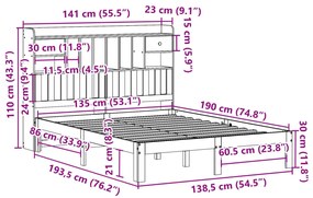 Cama com estante sem colchão 135x190 cm pinho maciço