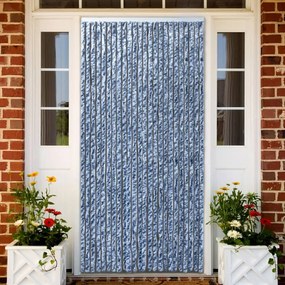 284275 vidaXL Cortina anti-insetos 100x220 cm chenille azul, branco, prateado