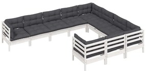 10 pcs conjunto lounge de jardim c/ almofadões pinho branco