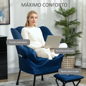 Poltrona Sala de Estar com Apoio para os Pés Poltrona Relax para Leitura com Bolsos Laterais 80x78x100 cm Azul Escuro