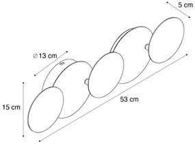 Candeeiro de Parede Moderno Preto com Dourado incl. LED 3 Níveis de Dimmerizável 5-Luzes - Sunrise 3 Moderno