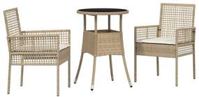Conjunto de Jantar de 3 Peças Bege de Rattan