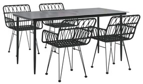 5 pcs conjunto de jantar p/ jardim vime PE preto