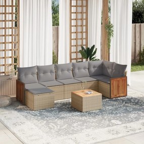 vidaXL 8 pcs conjunto de sofás p/ jardim com almofadões vime PE bege