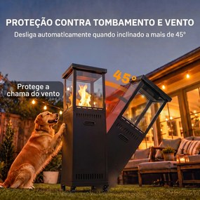 Aquecedor a Gás para Terraço 13 kW Portátil a Propano Regulação Contínua Sistema Antiqueda 4 Rodas Preto