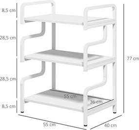 Estante de arrumação com 3 prateleiras, em metal, design industrial, estrutura em aço, 55 x 40 x 77 cm, branca