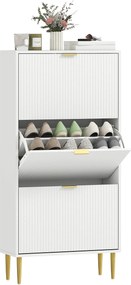 Sapateira com capacidade para 18 pares, com 3 gavetas rebatíveis, portas caneladas e prateleiras ajustáveis, 60 x 24 x 122,5 cm, branco