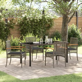 Conjunto de Jantar de Jardim 5 Peças com Almofadas Cinza Vime Poliéste