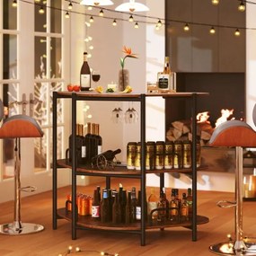 Mesa de Bar com Suportes para Copos e Estantes Bar Industrial com Estrutura Metálica 120 x 66 x 102 cm Castanho