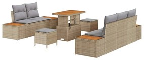 Conjunto de Sofás de Jardim de 8 Peças com Almofadas Bege Rattan Acaci