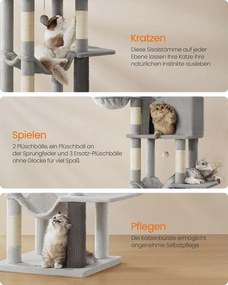 Arranhador para gatos com 190,7 cm de altura, 2 cavernas e 2 cavidades para descansar Cinzento