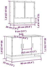 2 pcs conjunto móveis WC derivados de madeira sonoma cinza