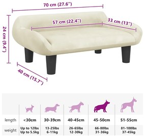 Cama para cães 70x40x24 cm veludo cor creme
