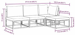 Conjunto de Sofá de Jardim 4 pcs Preto 211,5 x 141,5 x 71 cm