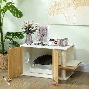 Móvel Caixa de Areia para Gatos 3 em 1 para Gatos com Poste para Arranhar e Centro de Jogos 94x48x50,5 cm Carvalho e Branco
