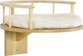 PawHut Cama de parede, cama para gatos, com borda protetora, almofada, para montagem na parede, Carvalho+Creme branco, 34 x 34 x 10,5 cm | Aosom Portugal