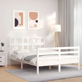3194812 vidaXL Estrutura de cama com cabeceira 140x190cm madeira maciça branco