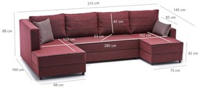 Sofá-Cama de Canto Ece – Vermelho Claret – 315x88x160 cm