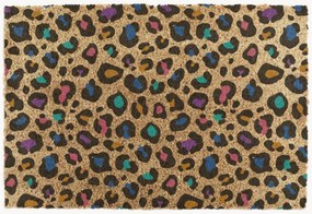 Tapete de entrada em fibra em coco artesanal Leopard