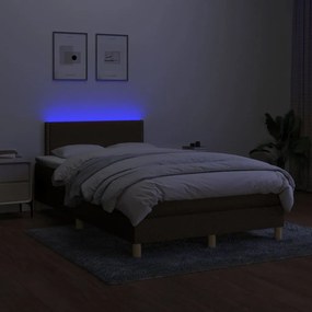 Cama box spring c/ colchão/LED 120x200cm tecido castanho-escuro