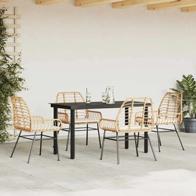 Conjunto jantar jardim 5 peças almofadas vidro vime PE castanho