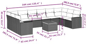 11 pcs conjunto sofás de jardim c/ almofadões vime PE bege