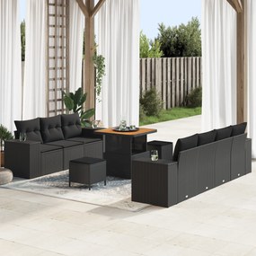 Conjunto de Sofá de Jardim vidaXL de 10 Peças com Almofadas Preto Ratt