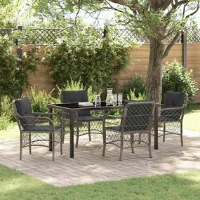 vidaXL Conjunto de Jantar de Jardim com Almofadas Cinza Vime Polímero