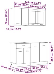 Conjunto de Armários de Cozinha 4 Peças Cinza Sonoma Madeira Engenheir