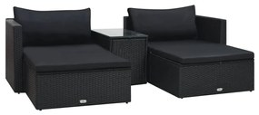 vidaXL 5 pcs conjunto lounge de jardim c/ almofadões vime PE preto