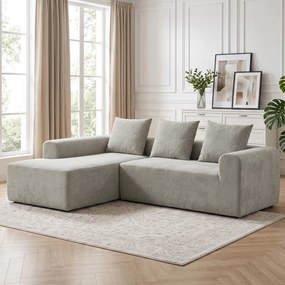 Sofá de Canto com Chaise Longue, 242 x 178 x 83 cm, Assento Profundo, Cinzento-Claro